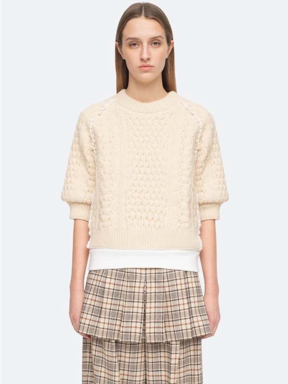 Sea New York Leni Fisherman Cable Knit Short Sleeve Sweater